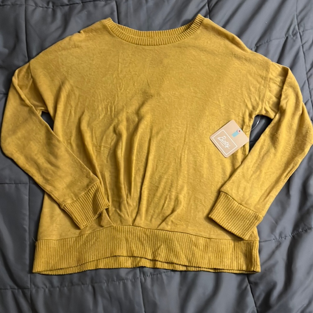 Girls L (12-14) Bixby Nomad The Brushed Pleated Top- Mustard Yellow